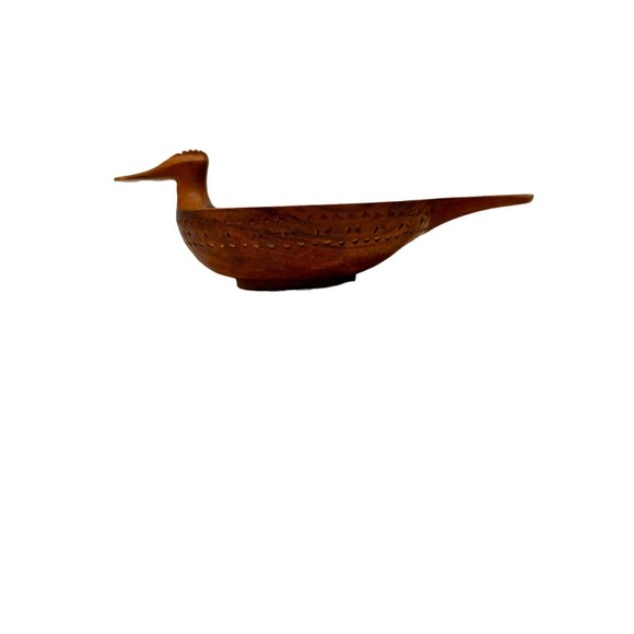 Vintage Hand Carved Yugoslavian Solid Wood Bowl Folk Duck Nut Dish Trinket Dish - Picture 4 of 6